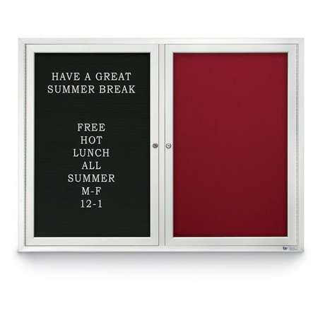 Indoor Enclosed Combo Board,42x32,Satin Frame/Wht Porc & Dark Spruce